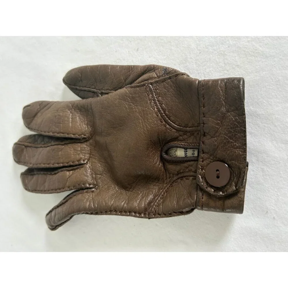 Vintage Saks Fifth Avenue Brown Leather Wool Lined Button Gloves Size 6.5